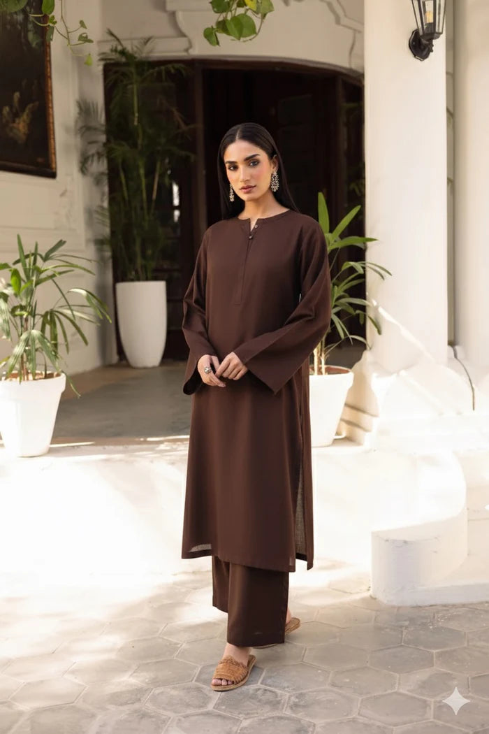 Brown Dhanak long Shirt 2Pc
