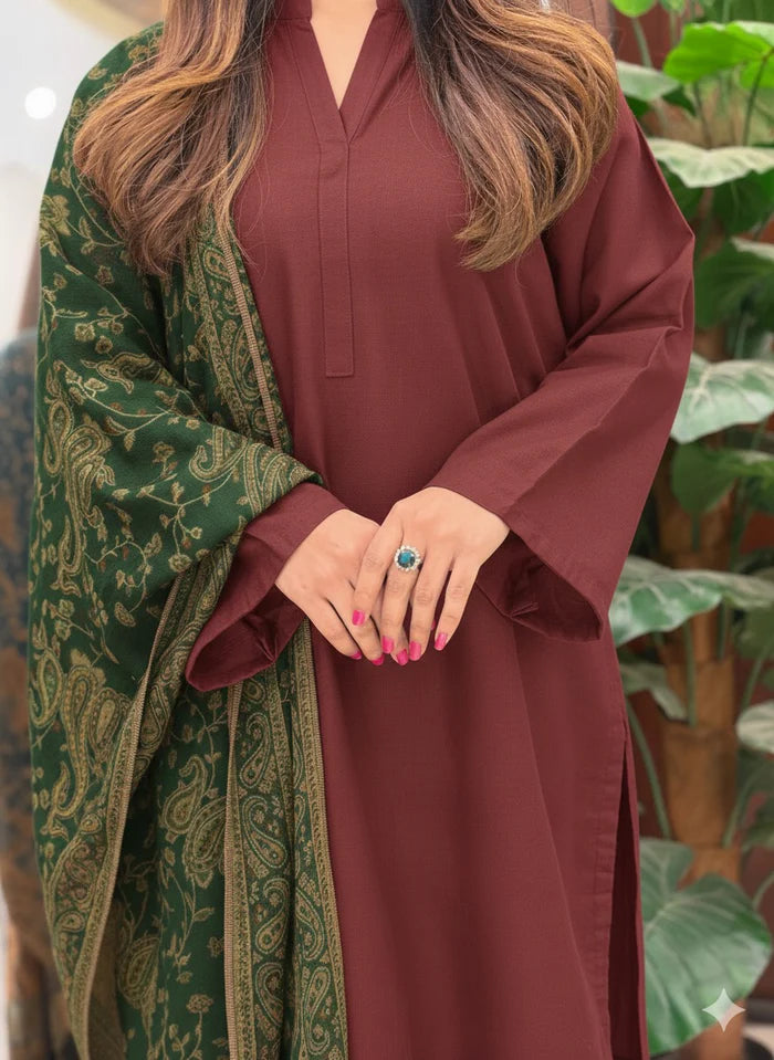 Maroon Dhanak Farshi Shalwar 2Pc