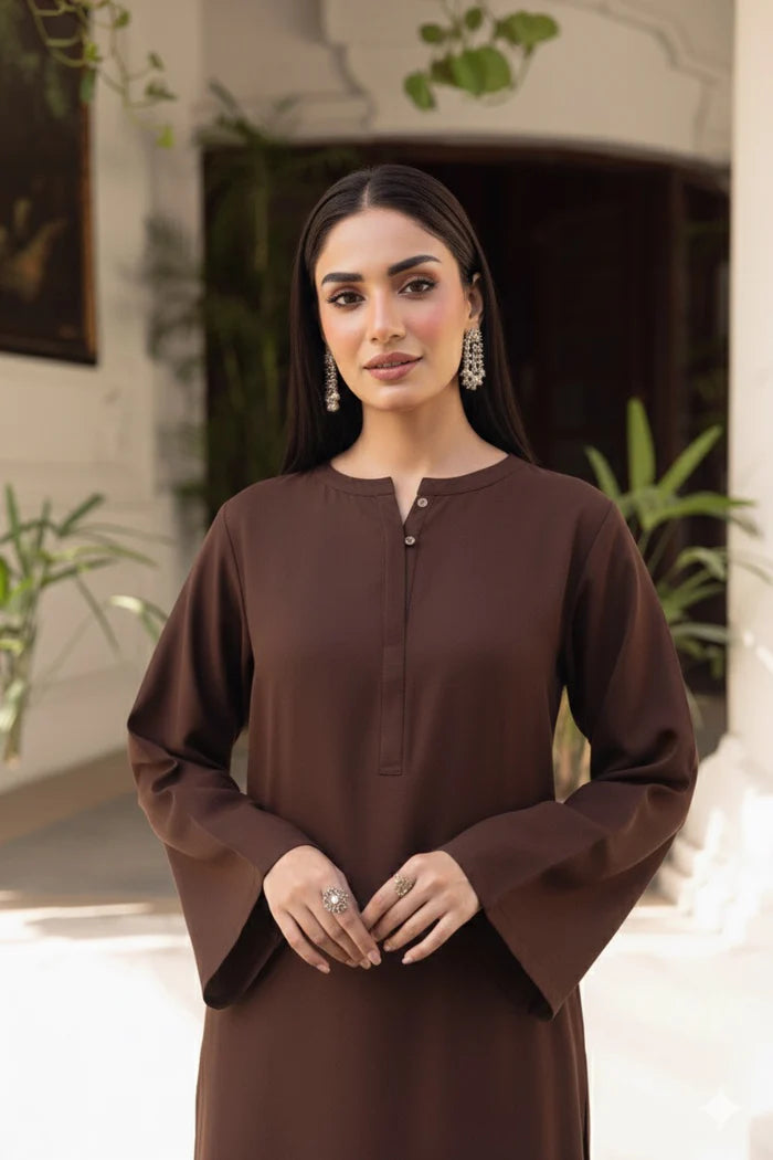 Brown Dhanak long Shirt 2Pc