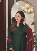 Bottle Green Dhanak long Shirt 2Pc