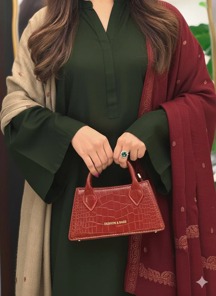 Bottle Green Dhanak long Shirt 2Pc