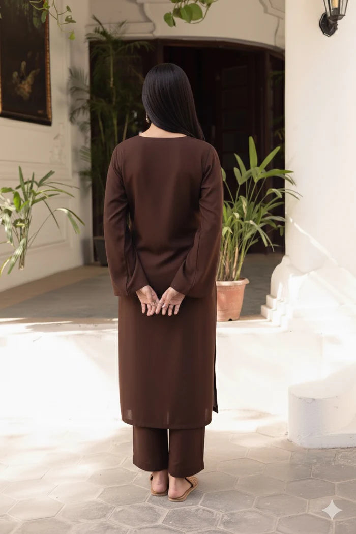 Brown Dhanak long Shirt 2Pc