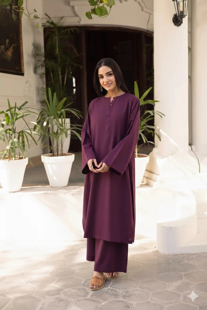Purple Dhanak long Shirt 2Pc